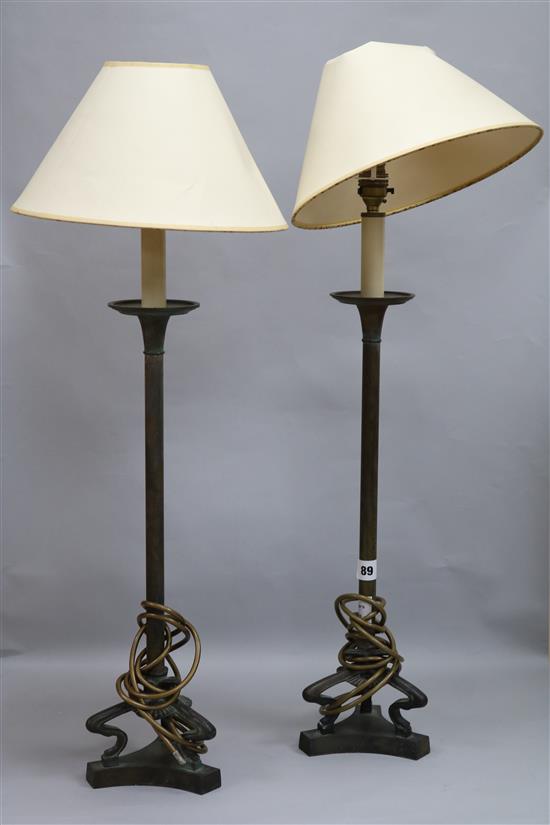 A pair of brass table lamps, H.74cm